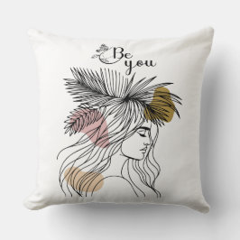 Wees je vrouw Face Line Art Boho Flower Kussen