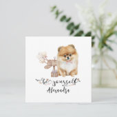 Wees jezelf Cute Pommeren puppy naast brievenbus Kaart (Staand voorkant)