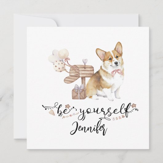 Wees jezelf Cute Waterverf Corgi puppy Kaart (Voorkant)