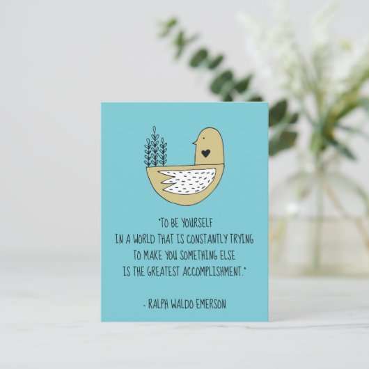 Wees jezelf Emerson Quote & Bird Briefkaart (Staand voorkant)