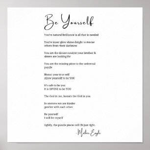 Wees jezelf gedicht poëzie zwart witte muur art de poster
