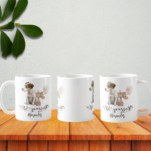 Wees jezelf Jack Russell puppy naast brievenbus Koffiemok