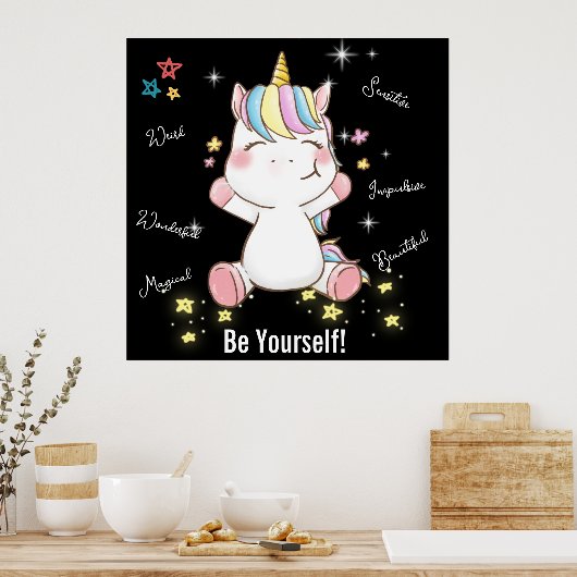 Wees jezelf! Magische Unicorn. bewerkbaar Poster (Keuken)
