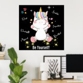 Wees jezelf! Magische Unicorn. bewerkbaar Poster (Thuiskantoor)