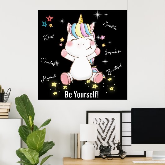 Wees jezelf! Magische Unicorn. bewerkbaar Poster (Thuiskantoor)
