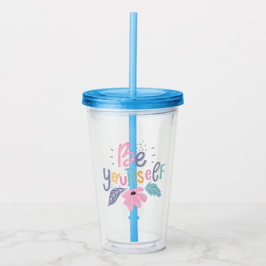 Wees jezelf | Pastelbloemen Acryl Drinkbeker (Voorkant)