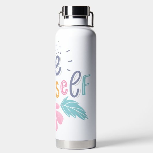 Wees jezelf | Pastelbloemen Waterfles (Achterkant)