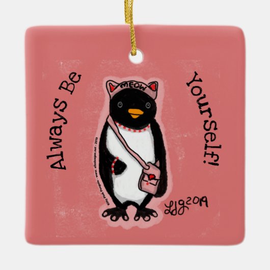 Wees jezelf roze pinguïn keramisch ornament (Voorkant)