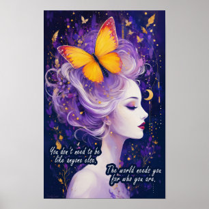 Wees jezelf Vlinder Vrouw Inspirerende Kunst Poster