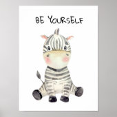Wees jezelf waterverf baby zebra poster (Voorkant)