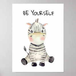 Wees jezelf waterverf baby zebra poster