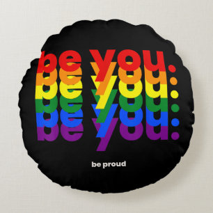 Wees jezelf, wees trots LGBTQ Pride Regenboog Lesb Rond Kussen