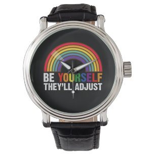Wees jezelf, ze passen LGBTQ Rainbow Gay Pride aan Horloge