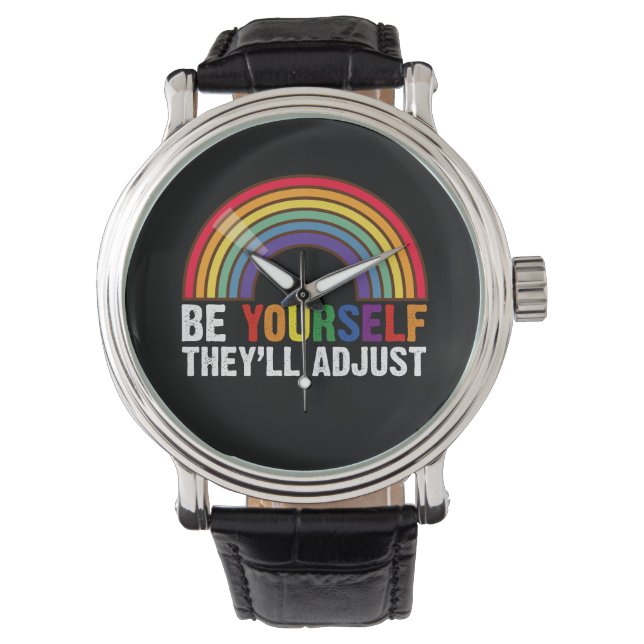 Wees jezelf, ze passen LGBTQ Rainbow Gay Pride aan Horloge (Voorkant)