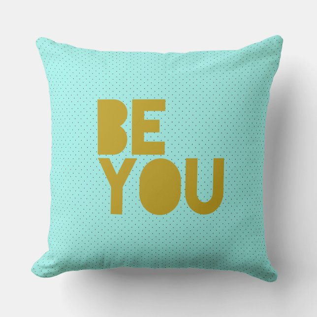 "Wees jij" met Aqua en Black Polka Dots Pillow Kussen (Voorkant)