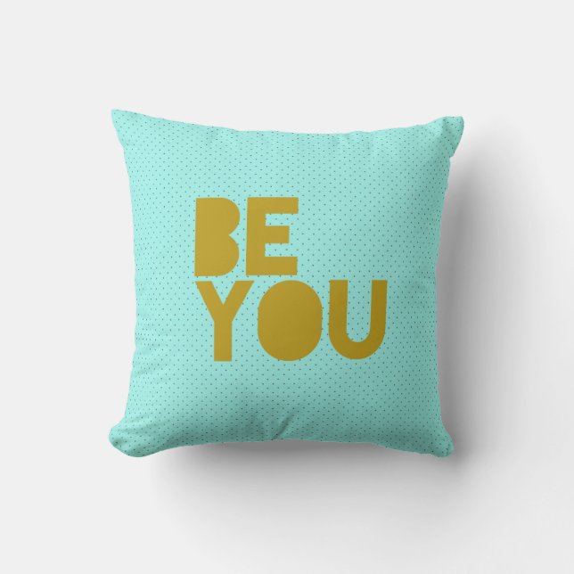 "Wees jij" met Aqua en Black Polka Dots Pillow Kussen (Voorkant)