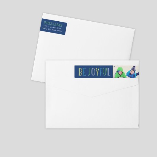 Wees Joyful Navy Blue Holiday Photo Return Address