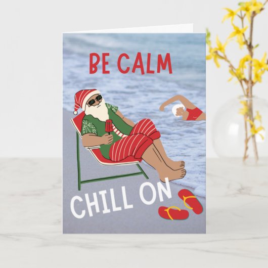 Wees kalm op de kerstman bij het strand kaart (Gele Bloem)