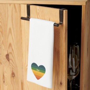 Wees Liefde Retro Regenboog Hart Theedoek
