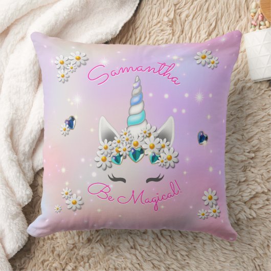 Wees Magisch Prinses Eenhoorn Kroon Bloemen Sterre Kussen (Deken)