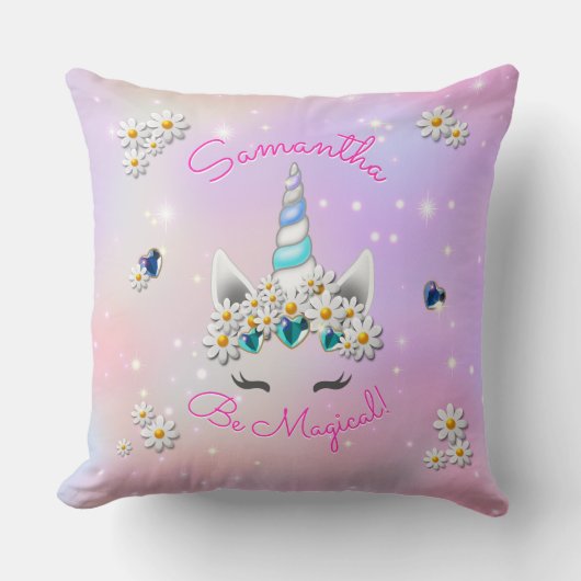Wees Magisch Prinses Eenhoorn Kroon Bloemen Sterre Kussen (Voorkant)