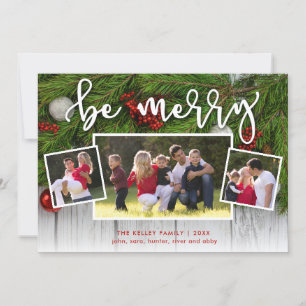 Wees Merry 3 Photo Evergreen Holiday Kaart