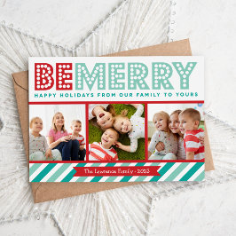 Wees Merry Family Photo Collage Holiday Card Feestdagenkaart