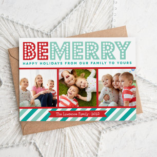 Wees Merry Family Photo Collage Holiday Card Feestdagenkaart