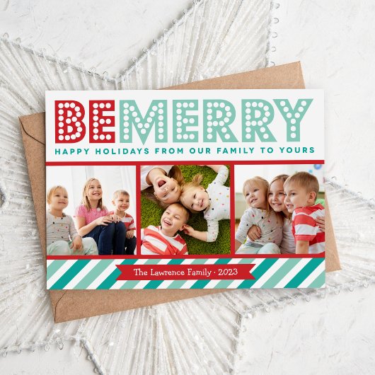 Wees Merry Family Photo Collage Holiday Card Feestdagenkaart