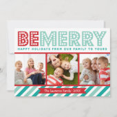 Wees Merry Family Photo Collage Holiday Card Feestdagenkaart (Voorkant)