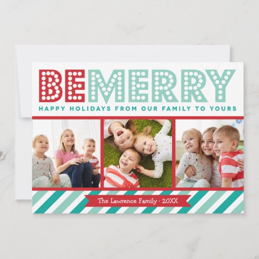Wees Merry Family Photo Collage Holiday Card Feestdagenkaart (Voorkant)
