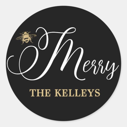Wees Merry Holiday Envelope Seal, Black & Gold Ronde Sticker (Voorkant)