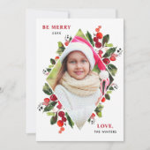 Wees Merry Modern Waterverf Greenery Diamond Foto Feestdagenkaart (Voorkant)