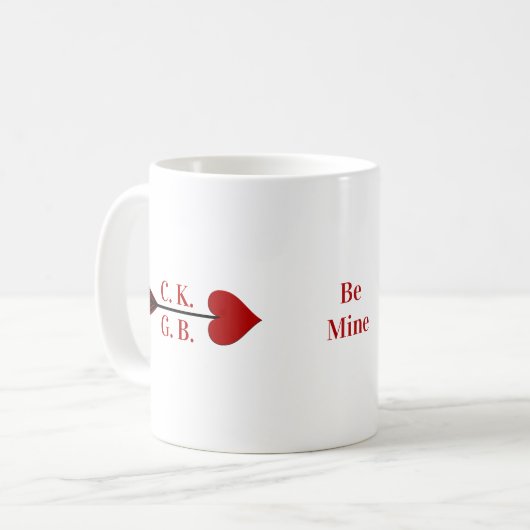 Wees mij. Cupid Arrow Initialen Coffee Cup Mok (Voorkant links)