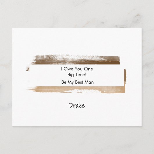 Wees mijn beste man Bruine Waterverf Paint Streaks Uitnodiging Briefkaart (Achterkant)