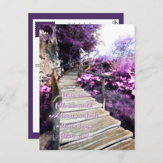 wees mijn bloemenmeisje houten pad uitnodiging (Voorkant / Achterkant)