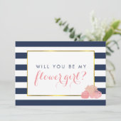 Wees mijn Bloemenmeisje-Kaart | Navy Stripe & Blus Kaart (Staand voorkant)