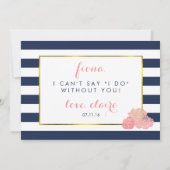 Wees mijn Bloemenmeisje-Kaart | Navy Stripe & Blus Kaart (Achterkant)