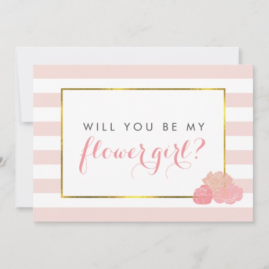 Wees mijn Bloemenmeisje-Kaart | Pink Stripe Blush  Kaart (Voorkant)