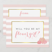 Wees mijn Bloemenmeisje-Kaart | Pink Stripe Blush  Kaart (Voorkant / Achterkant)