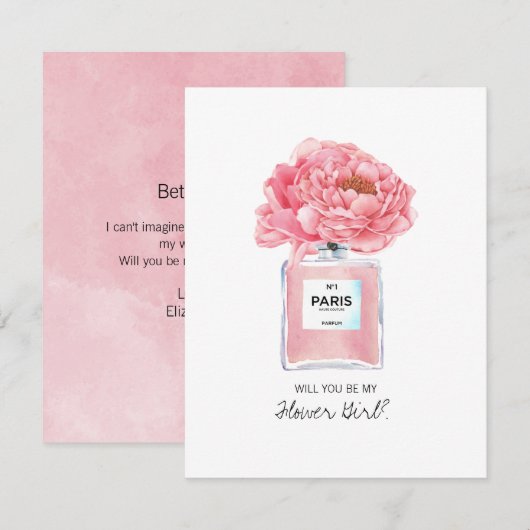 Wees mijn bloemenmeisje Roze Pioenrozen en Parfum (Voorkant / Achterkant)