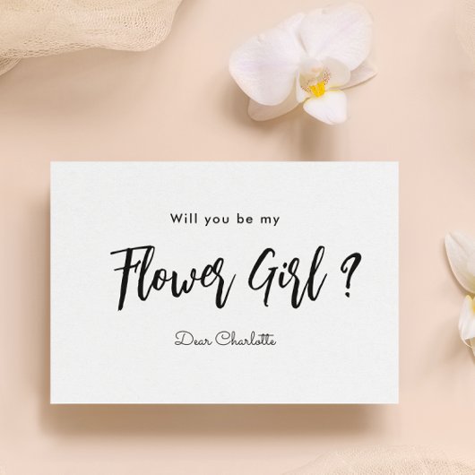 Wees mijn bloemenmeisje Zwart Wit Schrift Kaart