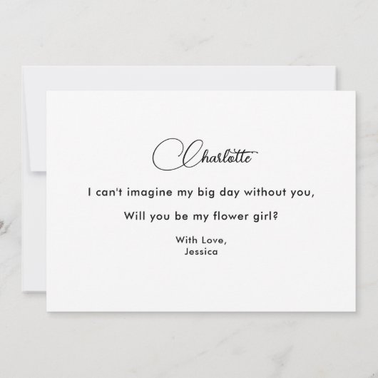 Wees mijn bloemenmeisje Zwart Wit Schrift Kaart (Achterkant)