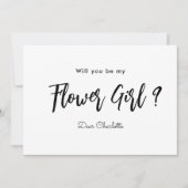 Wees mijn bloemenmeisje Zwart Wit Script Kaart (Voorkant)