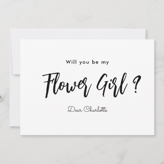 Wees mijn bloemenmeisje Zwart Wit Script Kaart (Voorkant)