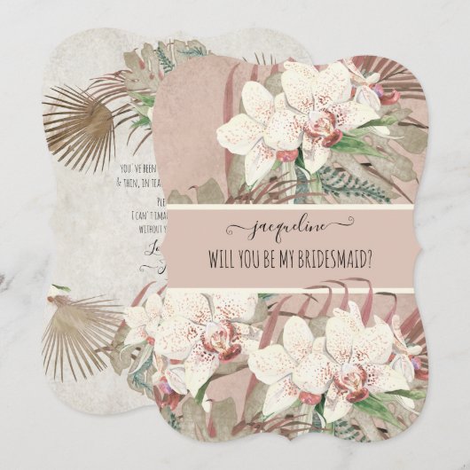 Wees mijn Bridesmaid Blush Pink Tropical Orchid Fl Kaart (Voorkant / Achterkant)