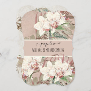 Wees mijn Bridesmaid Blush Pink Tropical Orchid Fl Kaart