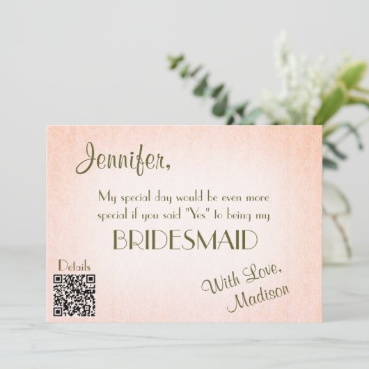 Wees mijn Bridesmaid |  Blush QR Kaart (Staand voorkant)