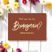 Wees mijn Bridesmaid Brown Terracotta Folie Uitnod Folie Uitnodiging