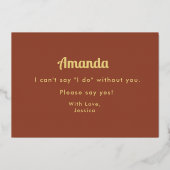Wees mijn Bridesmaid Brown Terracotta Folie Uitnod Folie Uitnodiging (Achterkant)